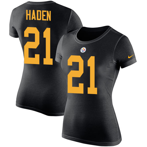 NFL Women's Nike Pittsburgh Steelers #21 Joe Haden Black Rush Pride Name & Number T-Shirt