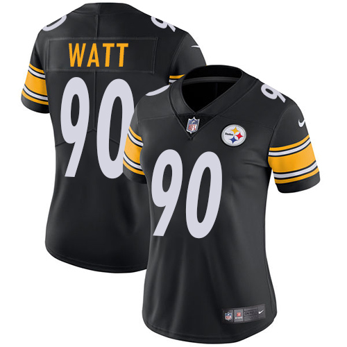 Women's Nike Pittsburgh Steelers #90 T. J. Watt Black Team Color Vapor Untouchable Limited Player NFL Jersey
