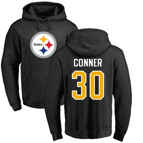 NFL Nike Pittsburgh Steelers #30 James Conner Black Name & Number Logo Pullover Hoodie