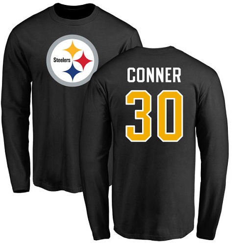 NFL Nike Pittsburgh Steelers #30 James Conner Black Name & Number Logo Long Sleeve T-Shirt