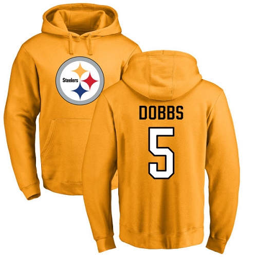 NFL Nike Pittsburgh Steelers #5 Joshua Dobbs Gold Name & Number Logo Pullover Hoodie