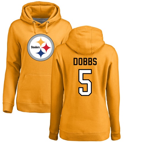 NFL Women's Nike Pittsburgh Steelers #5 Joshua Dobbs Gold Name & Number Logo Pullover Hoodie