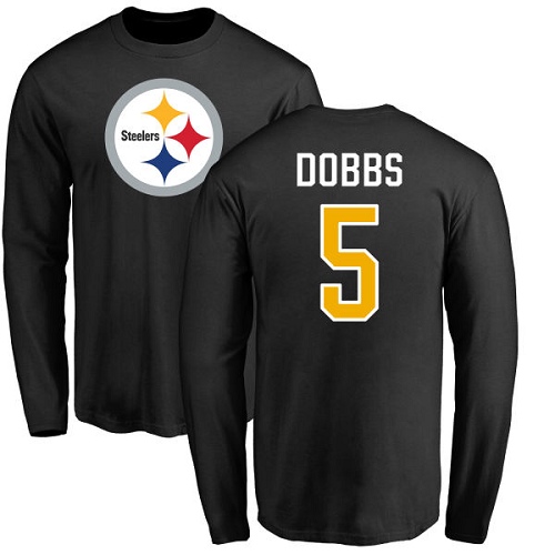 NFL Nike Pittsburgh Steelers #5 Joshua Dobbs Black Name & Number Logo Long Sleeve T-Shirt