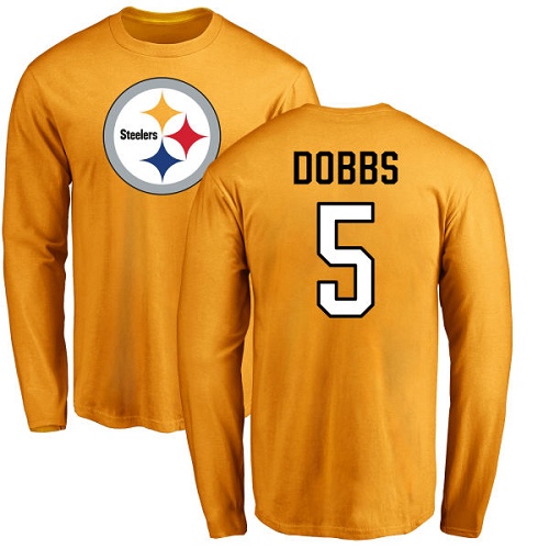 NFL Nike Pittsburgh Steelers #5 Joshua Dobbs Gold Name & Number Logo Long Sleeve T-Shirt