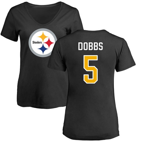 NFL Women's Nike Pittsburgh Steelers #5 Joshua Dobbs Black Name & Number Logo Slim Fit T-Shirt