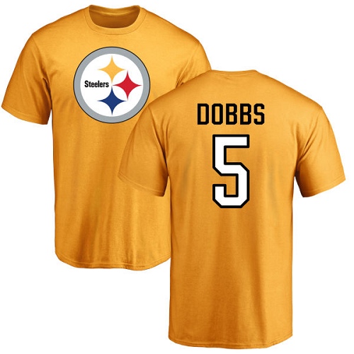 NFL Nike Pittsburgh Steelers #5 Joshua Dobbs Gold Name & Number Logo T-Shirt
