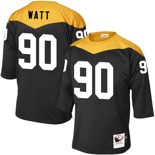 Men's Mitchell and Ness Pittsburgh Steelers #90 T. J. Watt Elite Black 1967 Home Throwback NFL Jersey