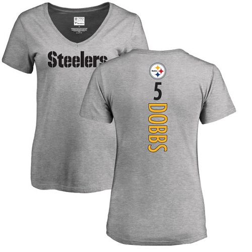 NFL Women's Nike Pittsburgh Steelers #5 Joshua Dobbs Ash Backer V-Neck T-Shirt