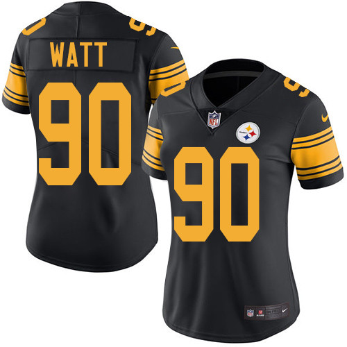 Women's Nike Pittsburgh Steelers #90 T. J. Watt Limited Black Rush Vapor Untouchable NFL Jersey
