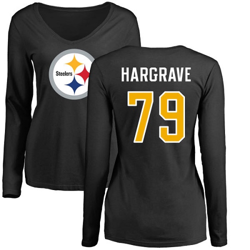 NFL Women's Nike Pittsburgh Steelers #79 Javon Hargrave Black Name & Number Logo Slim Fit Long Sleeve T-Shirt