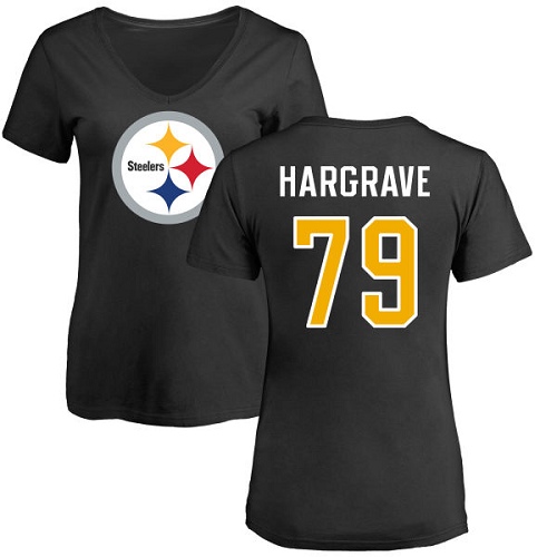 NFL Women's Nike Pittsburgh Steelers #79 Javon Hargrave Black Name & Number Logo Slim Fit T-Shirt