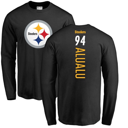 NFL Nike Pittsburgh Steelers #94 Tyson Alualu Black Backer Long Sleeve T-Shirt