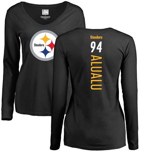 NFL Women's Nike Pittsburgh Steelers #94 Tyson Alualu Black Backer Slim Fit Long Sleeve T-Shirt