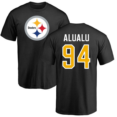NFL Nike Pittsburgh Steelers #94 Tyson Alualu Black Name & Number Logo T-Shirt