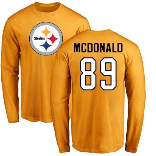 NFL Nike Pittsburgh Steelers #89 Vance McDonald Gold Name & Number Logo Long Sleeve T-Shirt