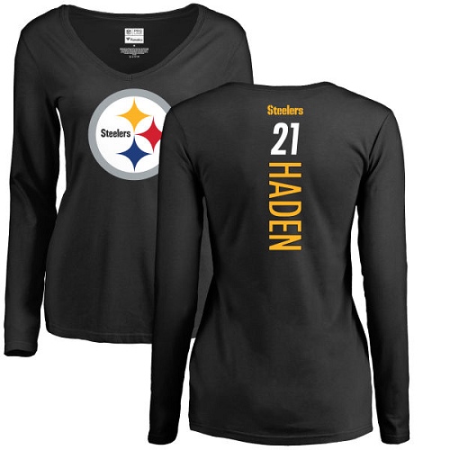 NFL Women's Nike Pittsburgh Steelers #21 Joe Haden Black Backer Slim Fit Long Sleeve T-Shirt