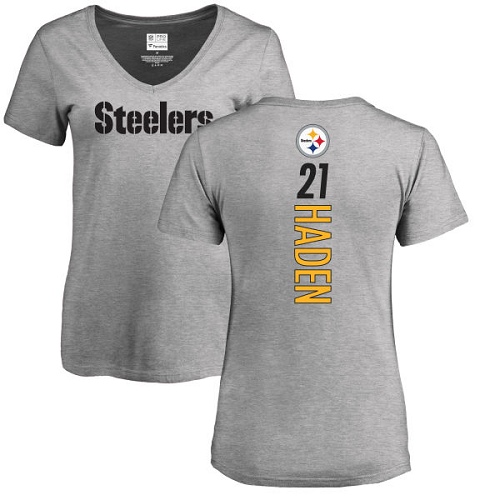NFL Women's Nike Pittsburgh Steelers #21 Joe Haden Ash Backer V-Neck T-Shirt