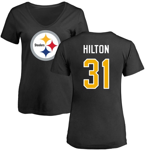 NFL Women's Nike Pittsburgh Steelers #31 Mike Hilton Black Name & Number Logo Slim Fit T-Shirt