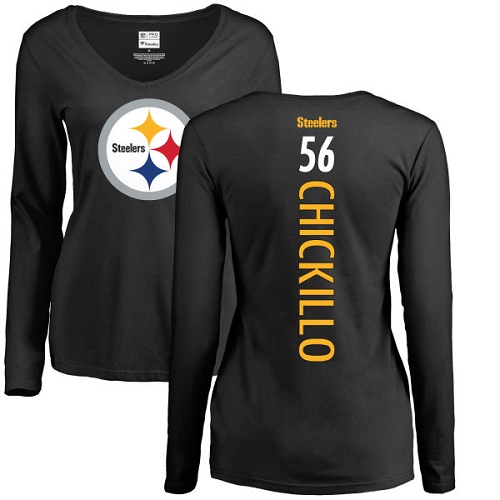 NFL Women's Nike Pittsburgh Steelers #56 Anthony Chickillo Black Backer Slim Fit Long Sleeve T-Shirt
