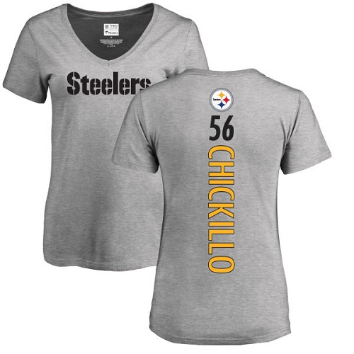 NFL Women's Nike Pittsburgh Steelers #56 Anthony Chickillo Ash Backer V-Neck T-Shirt