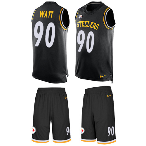 Men's Nike Pittsburgh Steelers #90 T. J. Watt Limited Black Tank Top Suit NFL Jersey