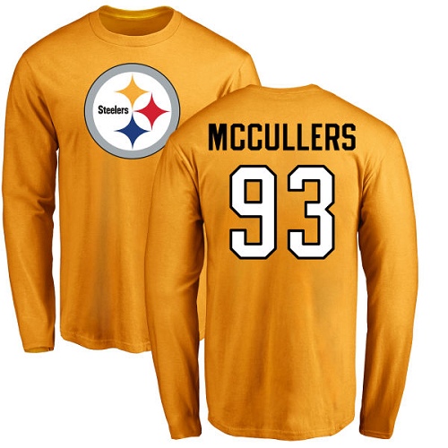 NFL Nike Pittsburgh Steelers #93 Dan McCullers Gold Name & Number Logo Long Sleeve T-Shirt