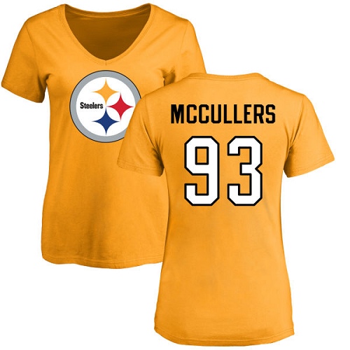 NFL Women's Nike Pittsburgh Steelers #93 Dan McCullers Gold Name & Number Logo Slim Fit T-Shirt