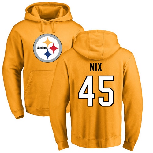 NFL Nike Pittsburgh Steelers #45 Roosevelt Nix Gold Name & Number Logo Pullover Hoodie