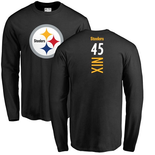 NFL Nike Pittsburgh Steelers #45 Roosevelt Nix Black Backer Long Sleeve T-Shirt
