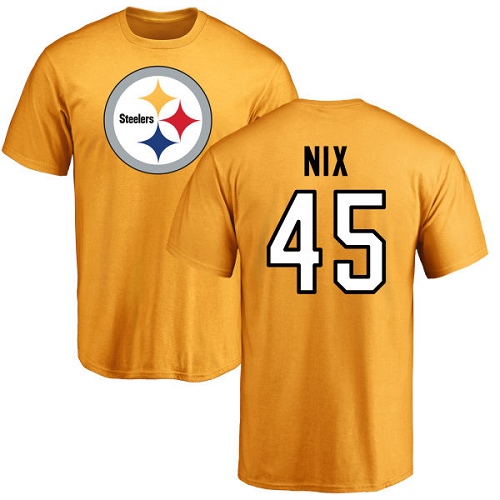 NFL Nike Pittsburgh Steelers #45 Roosevelt Nix Gold Name & Number Logo T-Shirt