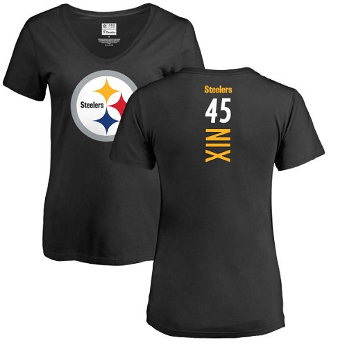 NFL Women's Nike Pittsburgh Steelers #45 Roosevelt Nix Black Backer Slim Fit T-Shirt