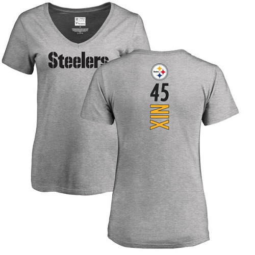 NFL Women's Nike Pittsburgh Steelers #45 Roosevelt Nix Ash Backer V-Neck T-Shirt