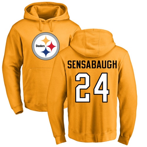 NFL Nike Pittsburgh Steelers #24 Coty Sensabaugh Gold Name & Number Logo Pullover Hoodie