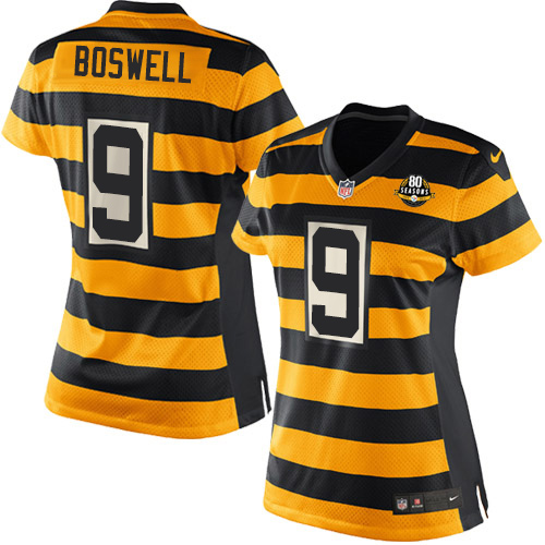 Women's Nike Pittsburgh Steelers #9 Chris Boswell Elite Yellow/Black Alternate 80TH Anniversary Throwback NFL Jersey