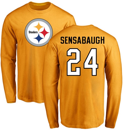 NFL Nike Pittsburgh Steelers #24 Coty Sensabaugh Gold Name & Number Logo Long Sleeve T-Shirt