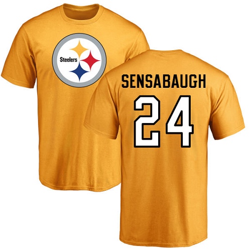 NFL Nike Pittsburgh Steelers #24 Coty Sensabaugh Gold Name & Number Logo T-Shirt