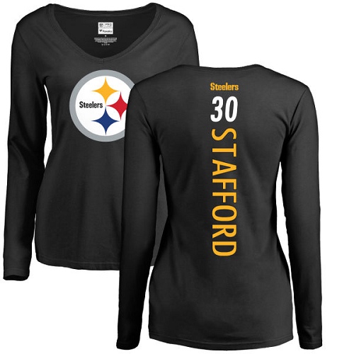 NFL Women's Nike Pittsburgh Steelers #30 Daimion Stafford Black Backer Slim Fit Long Sleeve T-Shirt
