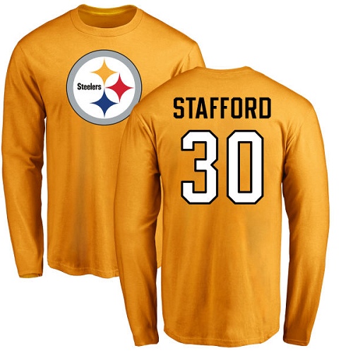 NFL Nike Pittsburgh Steelers #30 Daimion Stafford Gold Name & Number Logo Long Sleeve T-Shirt