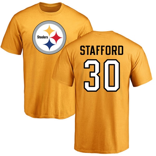NFL Nike Pittsburgh Steelers #30 Daimion Stafford Gold Name & Number Logo T-Shirt