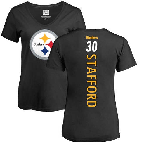 NFL Women's Nike Pittsburgh Steelers #30 Daimion Stafford Black Backer Slim Fit T-Shirt