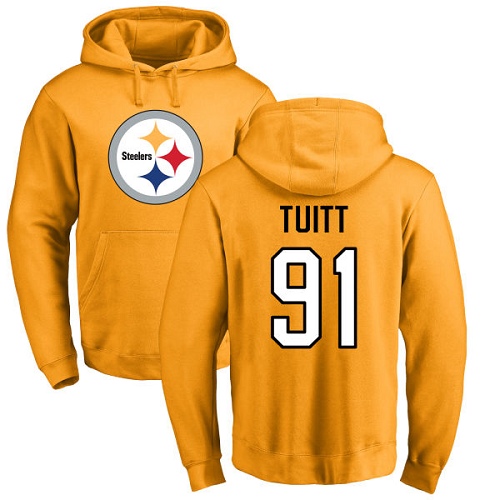NFL Nike Pittsburgh Steelers #91 Stephon Tuitt Gold Name & Number Logo Pullover Hoodie