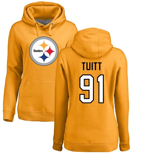 NFL Women's Nike Pittsburgh Steelers #91 Stephon Tuitt Gold Name & Number Logo Pullover Hoodie