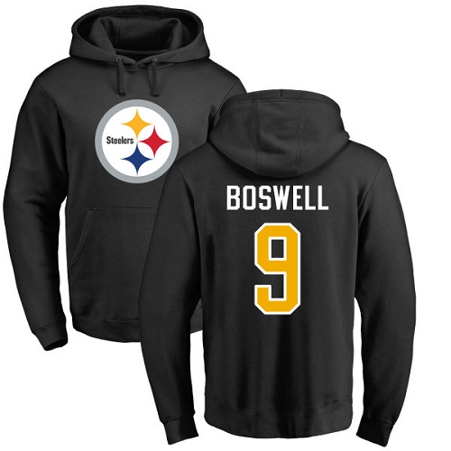NFL Nike Pittsburgh Steelers #9 Chris Boswell Black Name & Number Logo Pullover Hoodie
