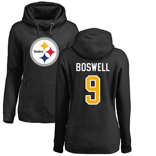 NFL Women's Nike Pittsburgh Steelers #9 Chris Boswell Black Name & Number Logo Pullover Hoodie