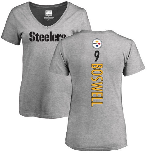 NFL Women's Nike Pittsburgh Steelers #9 Chris Boswell Ash Backer V-Neck T-Shirt