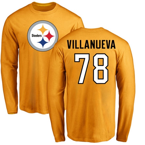 NFL Nike Pittsburgh Steelers #78 Alejandro Villanueva Gold Name & Number Logo Long Sleeve T-Shirt