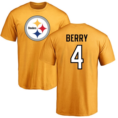 NFL Nike Pittsburgh Steelers #4 Jordan Berry Gold Name & Number Logo T-Shirt