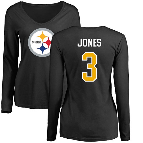 NFL Women's Nike Pittsburgh Steelers #3 Landry Jones Black Name & Number Logo Slim Fit Long Sleeve T-Shirt