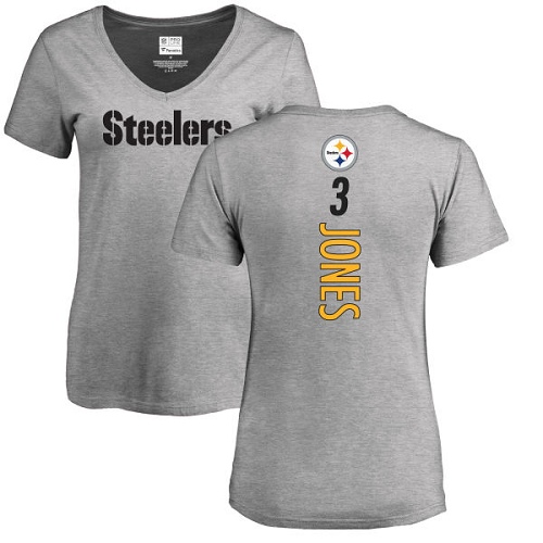 NFL Women's Nike Pittsburgh Steelers #3 Landry Jones Ash Backer V-Neck T-Shirt