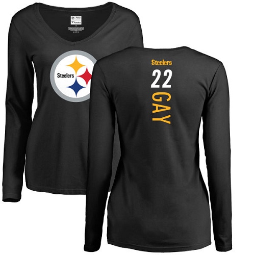 NFL Women's Nike Pittsburgh Steelers #22 William Gay Black Backer Slim Fit Long Sleeve T-Shirt